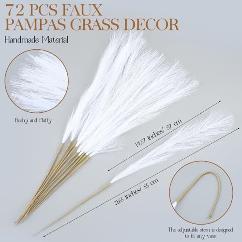 Suncalla 72 Pcs Pampas Grass 21.7 Inches Faux Tall Pampas Grass Decor White