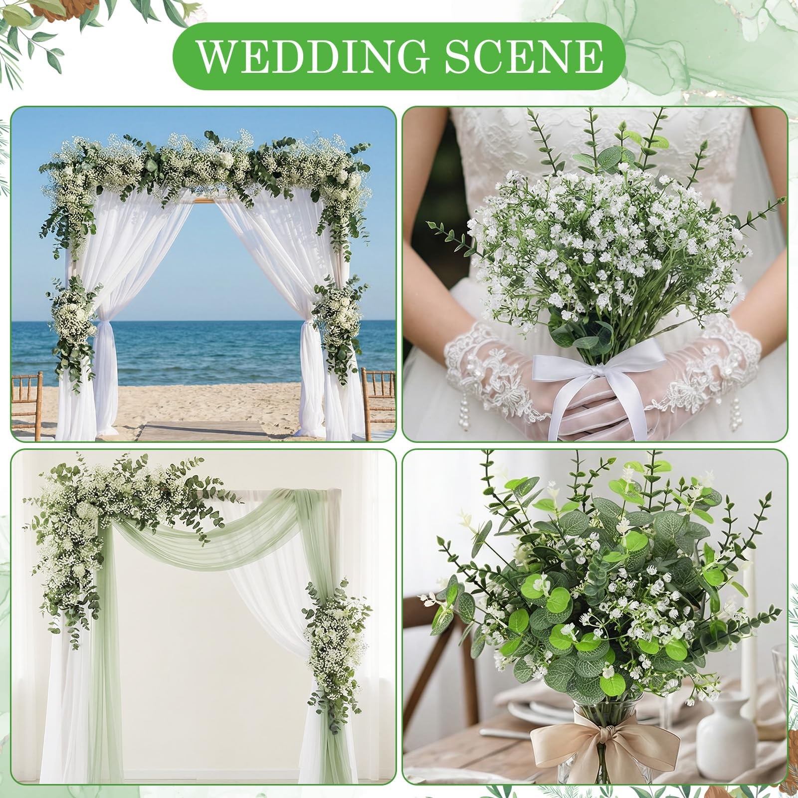 100 Pcs Mixed Artificial Eucalyptus Stems and Babys Breath Artificial Flowers…