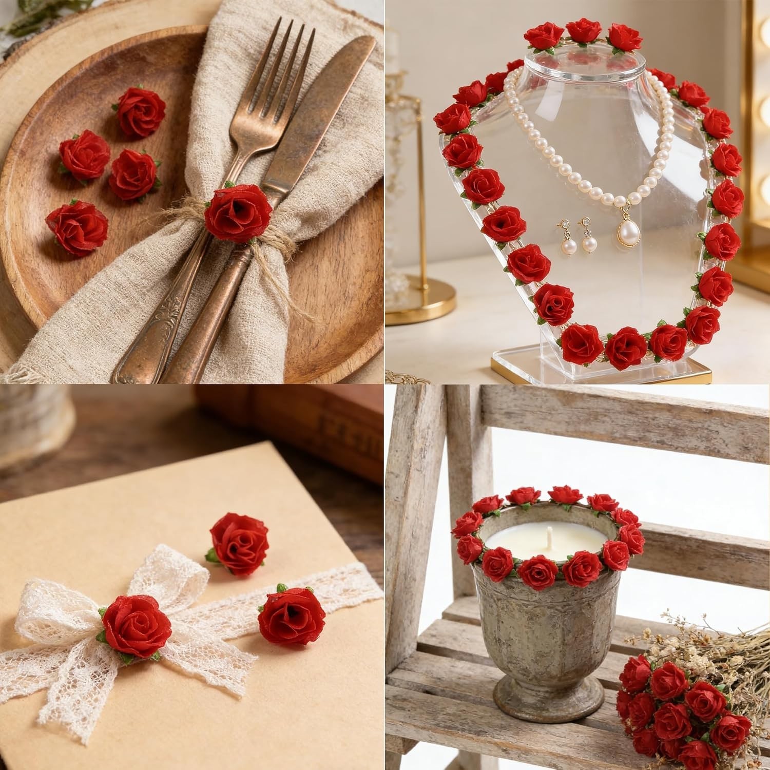 100 Pcs 1.3 inches Mini Red Rose Head Fake Red Roses Artificial Flowers for H…