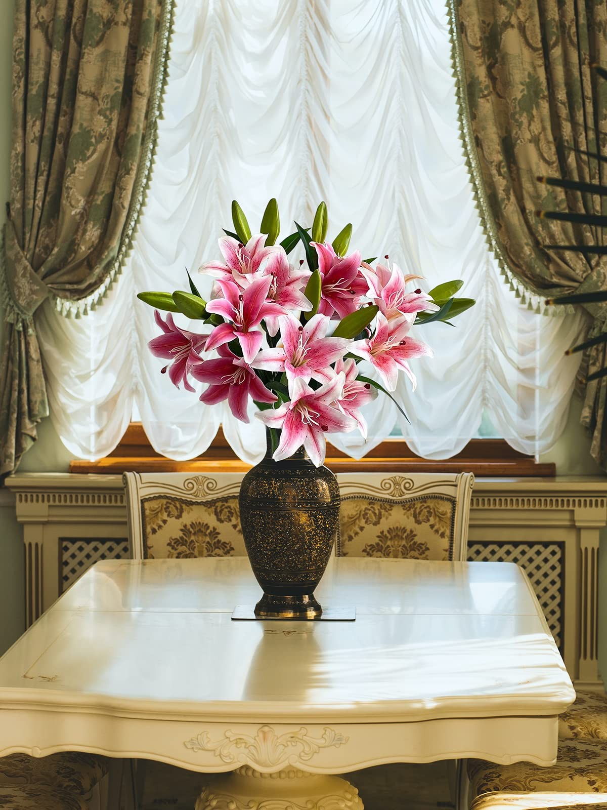 Yalzone 2 Pcs 28 inch Pink Artificial Lily Flowers Fake Real Touch Lily 3 Hea…