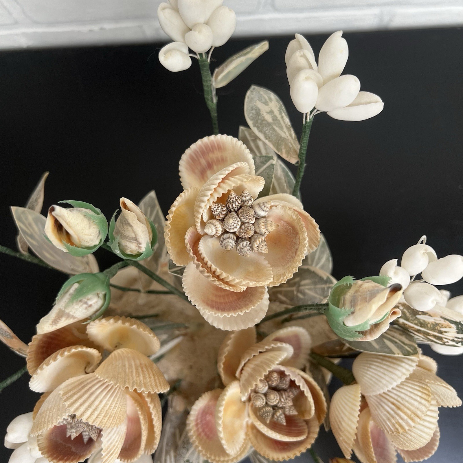 Vintage Shell Flower Arrangement Clam Shell Planter 12” Coastal Decor