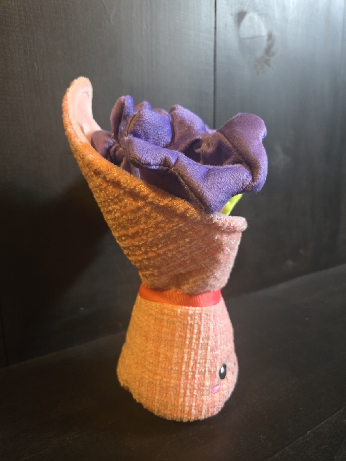 Amusables Bouquet of Flowers Plush Forever Bouquet Purple Blooms Pink Wrap Smile