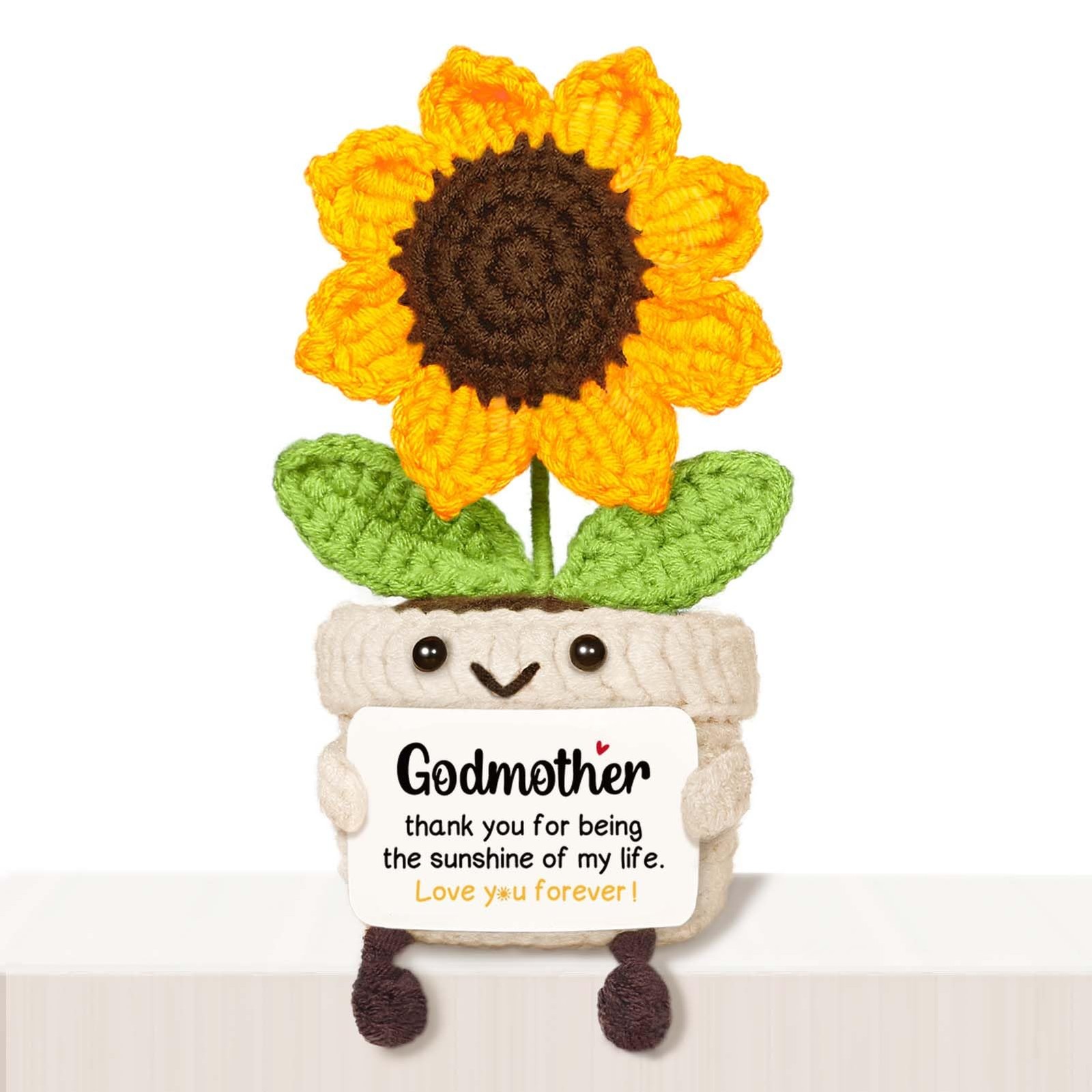 Handmade Crochet Sunflower Godmother Proposal Gift with Card Cute Keepsake