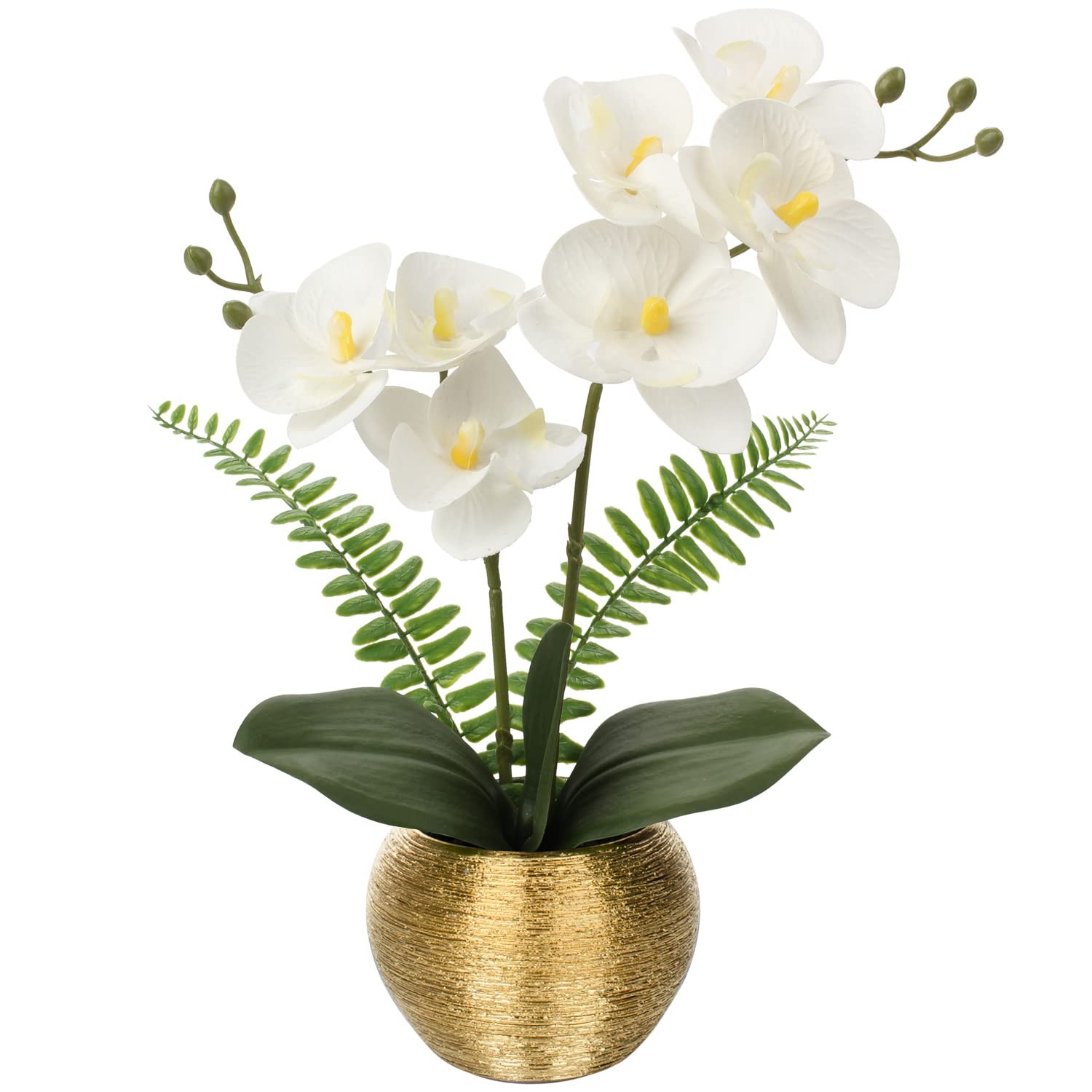 Orchids Artificial Flowers 13 Inch Fake Gold Ceramic Vase Silk Phalaenopsis