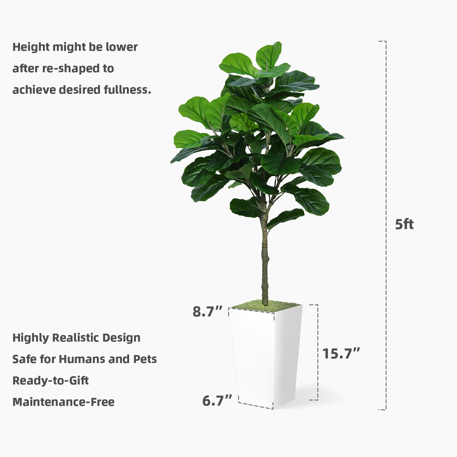 ASTIDY Fiddle Leaf Fig Tree Artificial 5FT – Faux 5ft, White