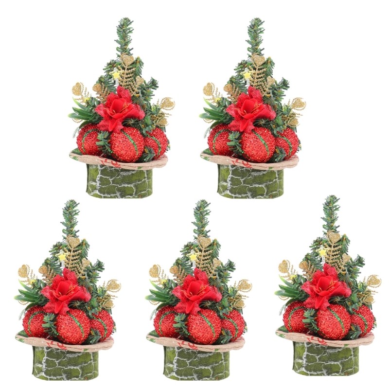 5pcs Compact Mini Pine Needle Tree with Embellishments for Christmas Decoration