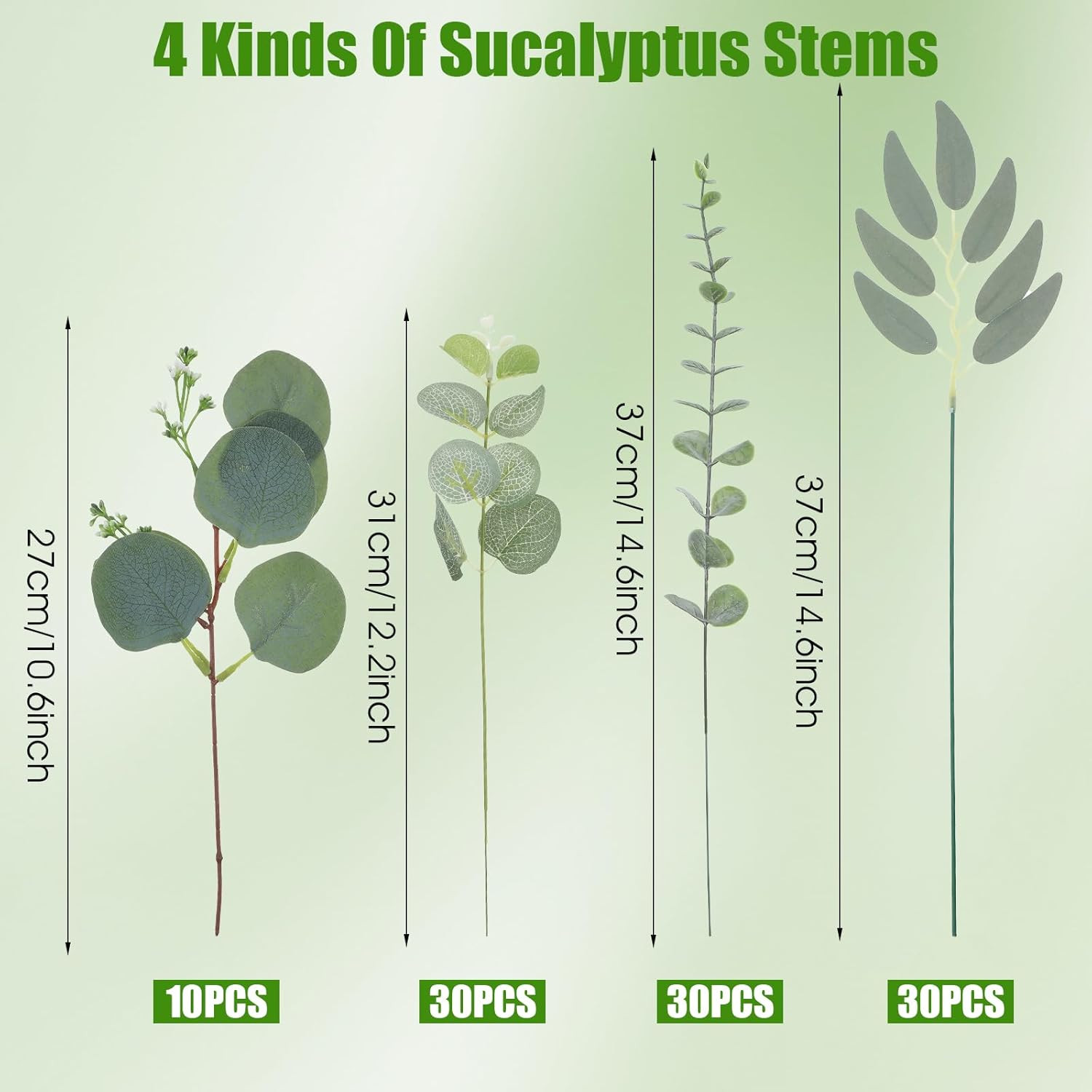 100 Pcs Mixed Eucalyptus Stems Bulk, 4 Style Artificial Silver Dollar Eucalyptus