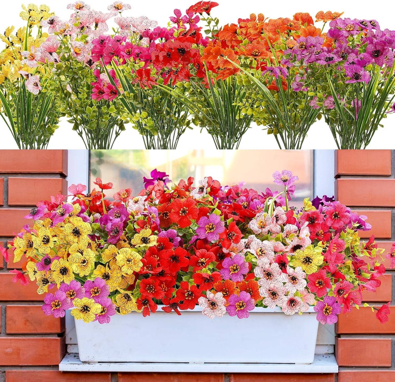 24 Bundles Artificial Flowers for Outdoors UV Resistant Silk Fake Flowers Faux