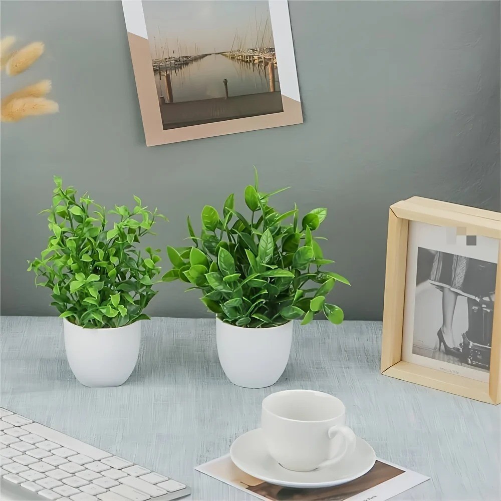 4Pcs Mini Artificial Potted Plants Fake Bonsai Greenery Home Office Decor