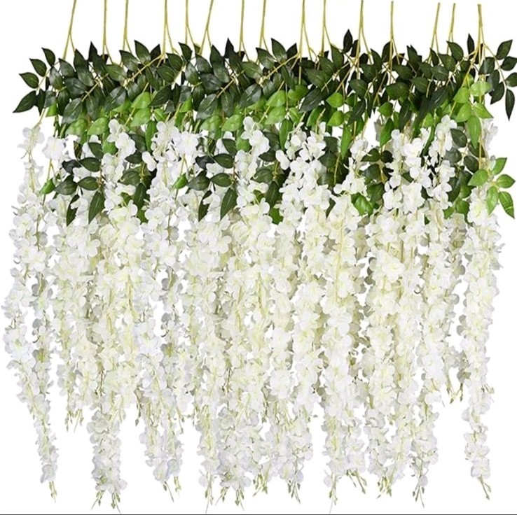 12 Pcs 3.61 Ft Artificial Wisteria Flowers Vine Ratta Hanging Garland Silk.