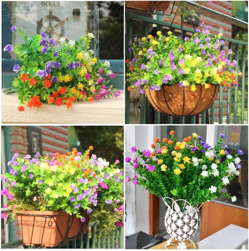 Durable Plastic Greenery – 15 Bundles of UV Resistant Faux Flowers for Style