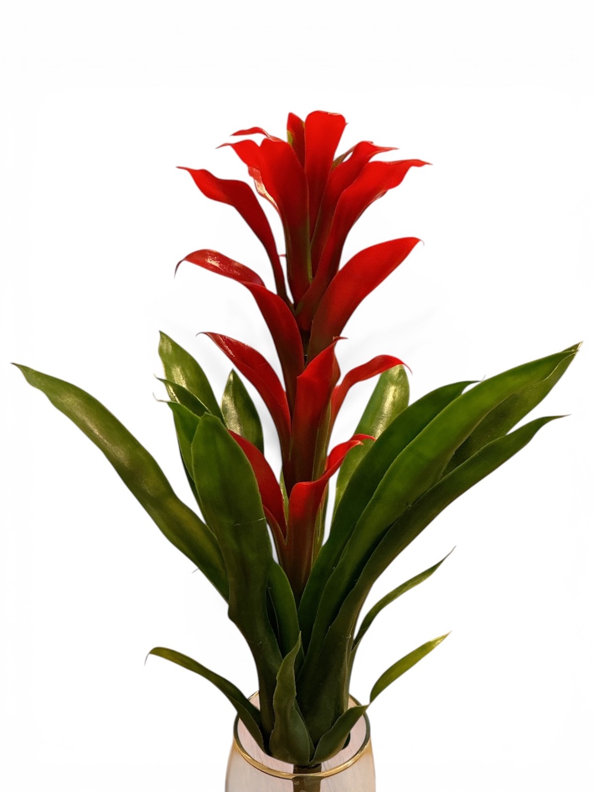 10” Bromeliad faux Flower Stems Red Green Leaves Natural Set Of 4