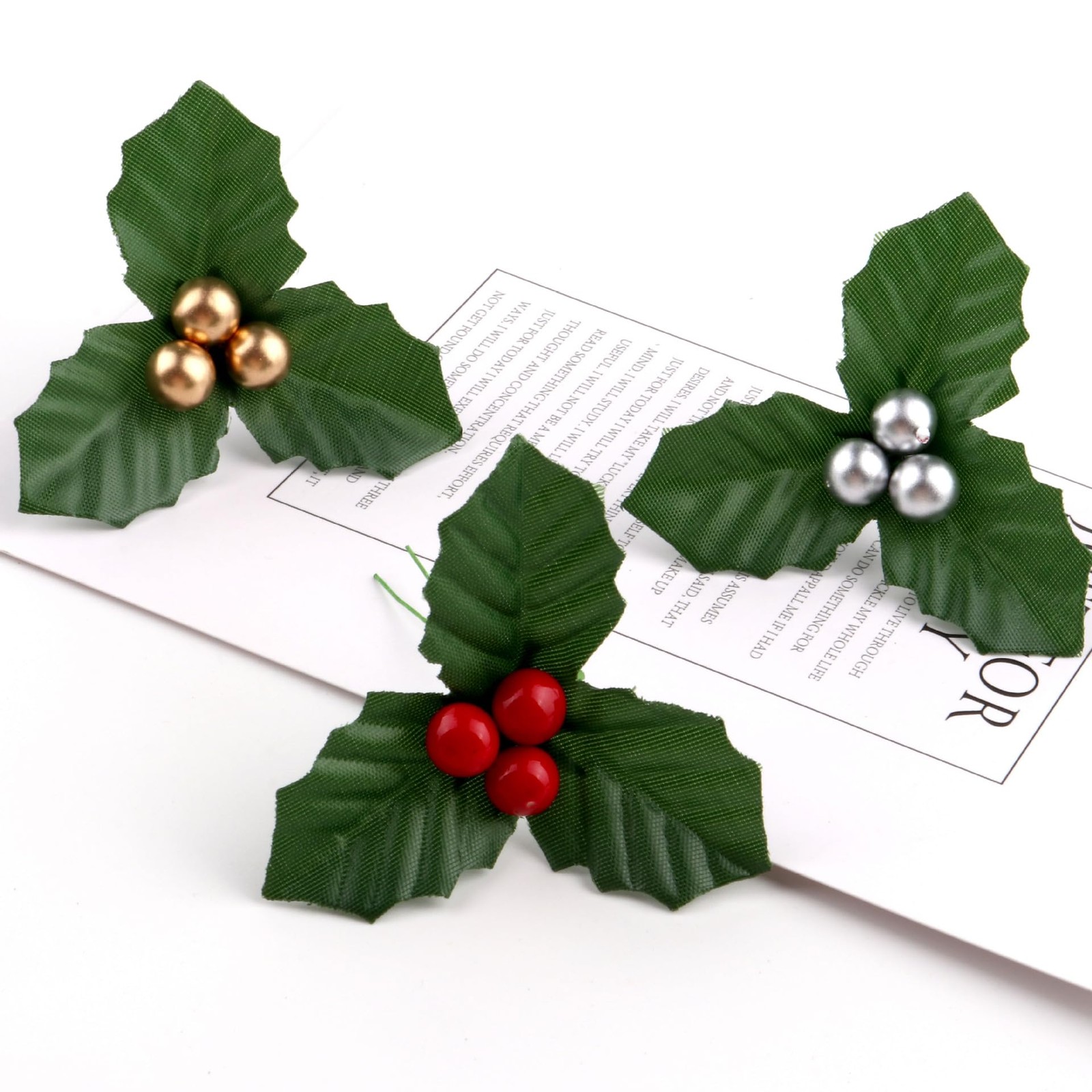 10Pcs Christmas Holly Berries Faux Flowers with Leaves Xmas Picks Christmas W…