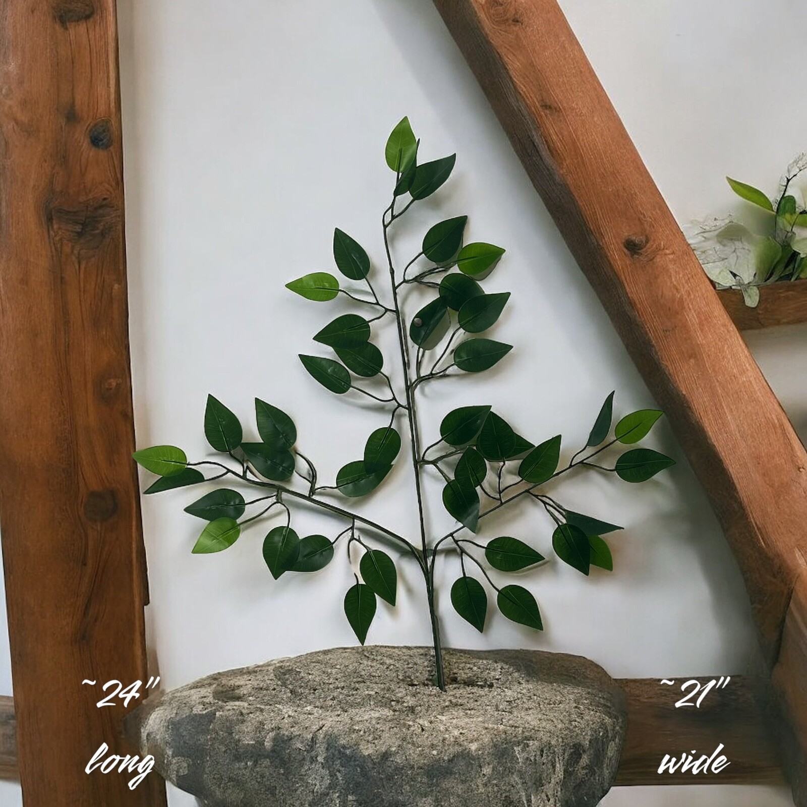12 Sprays Ficus Leaves 23″ Artificial Silk Stem Greenery