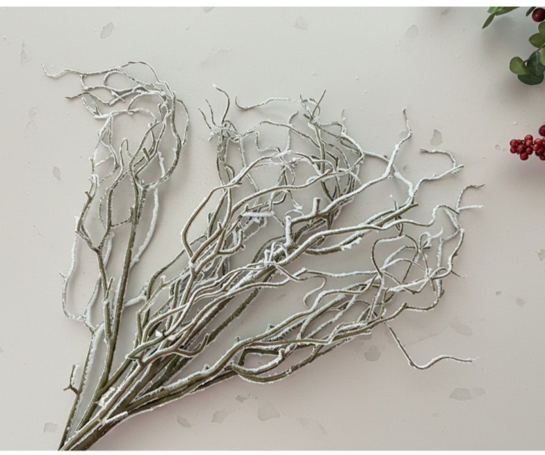 3 White Glitter Curly Willow Branches Christmas Trees Floral Arrangements 42″H