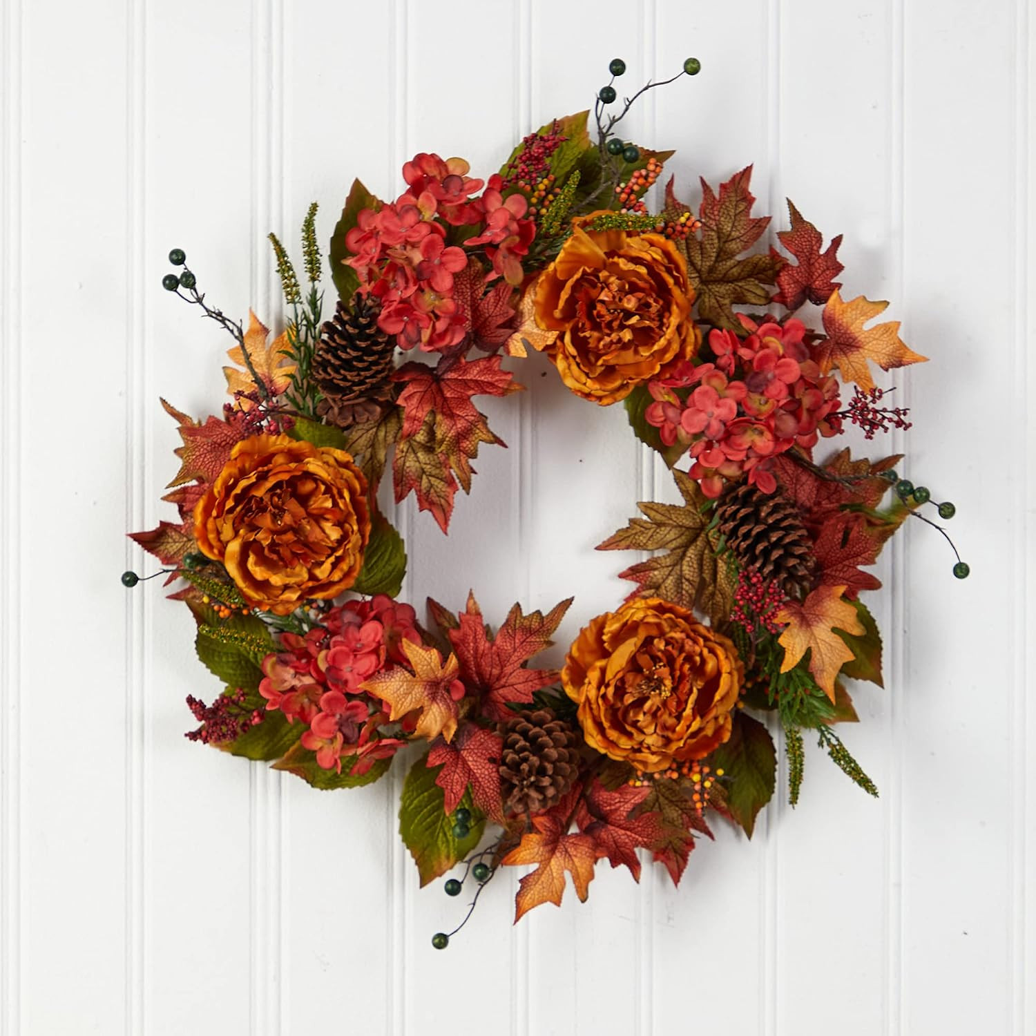 25In. Fall Ranunculus, Hydrangea and Berries Autumn Artificial Wreath