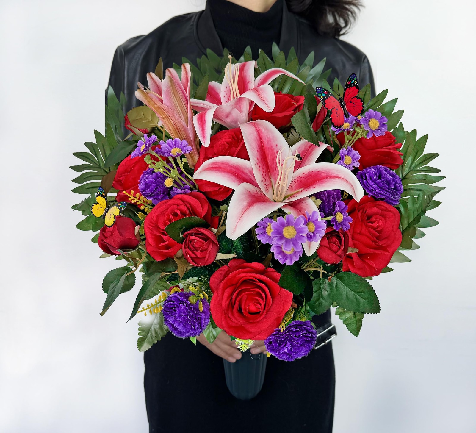 Artificial Cemetery Flower Bouquet, Grave Flower for Headstone Outdoor Decora…