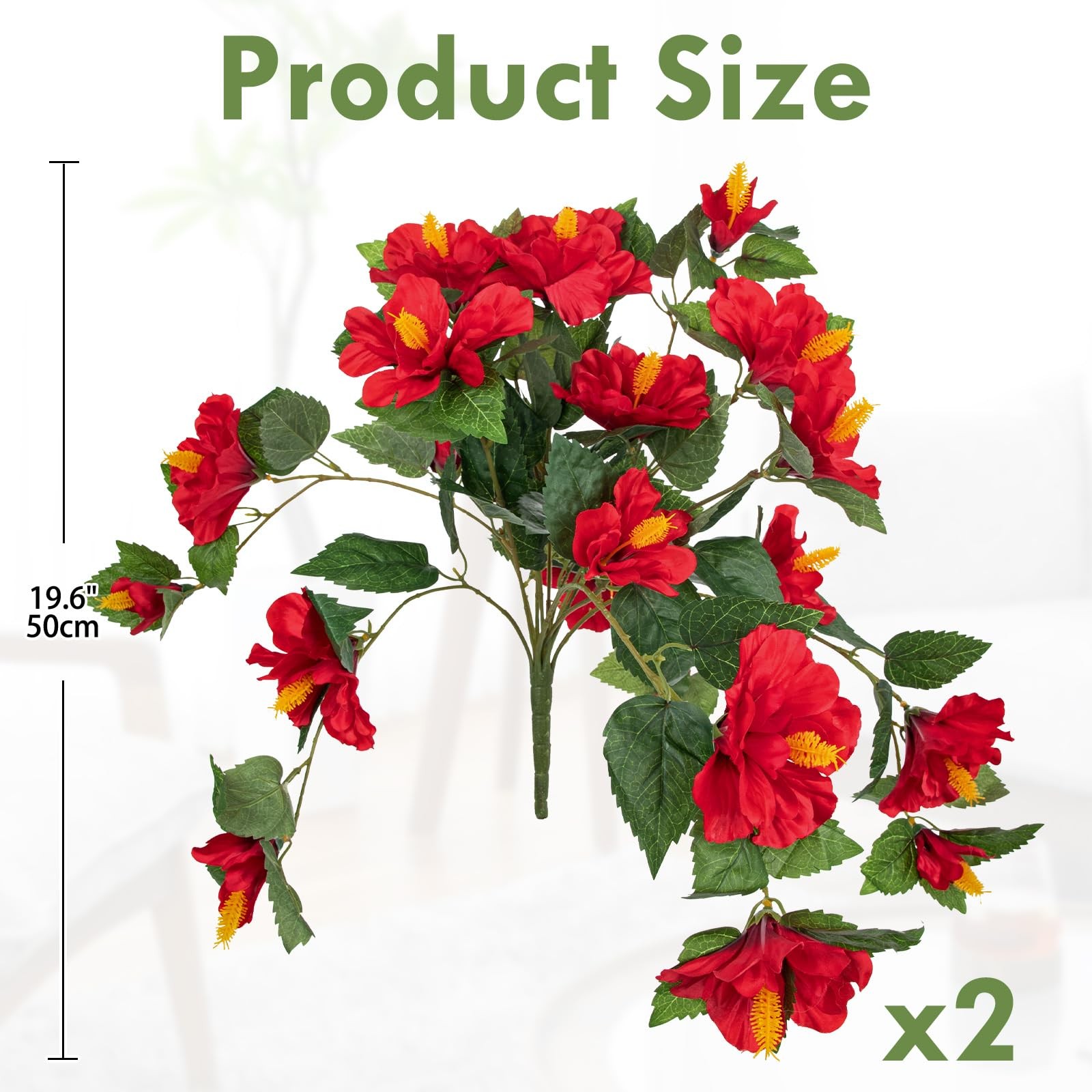 2PCS Artificial Hibiscus Flowers, 19.6in Tropical Faux Hibiscus Stems with Ca…