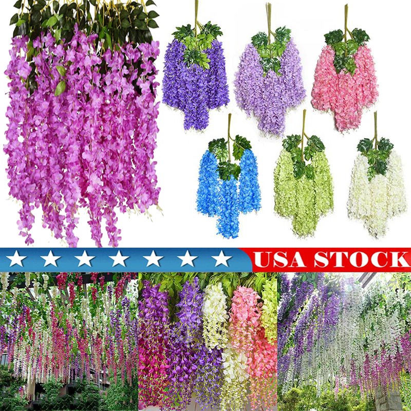Wisteria Hanging Flowers,12x Fake Hanging Flowers,Wisteria Artificiales Garland