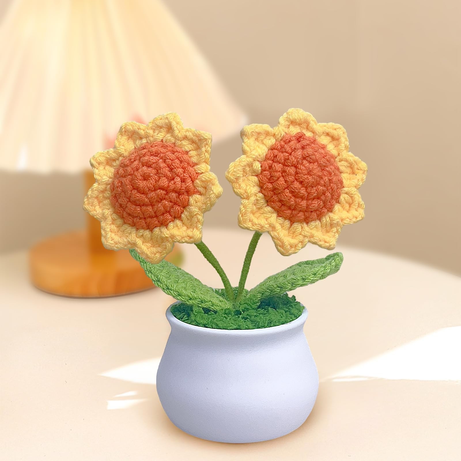 3 PCS Crochet Flower Pot Sunflower Red Rose Forget Me Not Potted Valentines