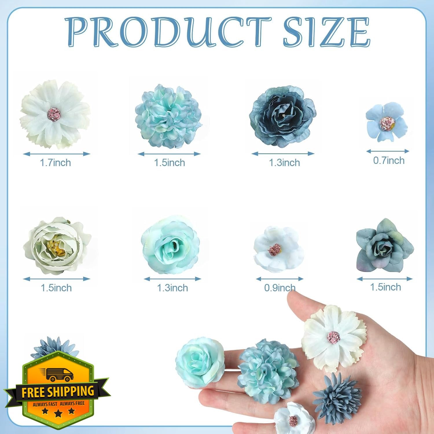 rongflower Blue Faux Flower Heads Small Silk Rose Daisy 45pc