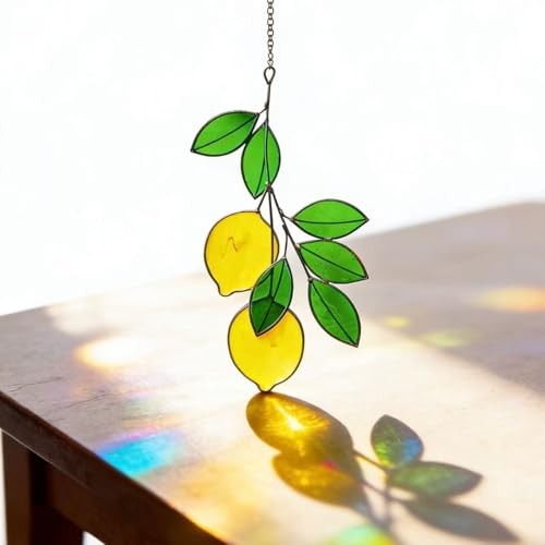 Stained Glass Suncatcher, Handcrafted Window Hanging Decor | Real Stained Lemon
