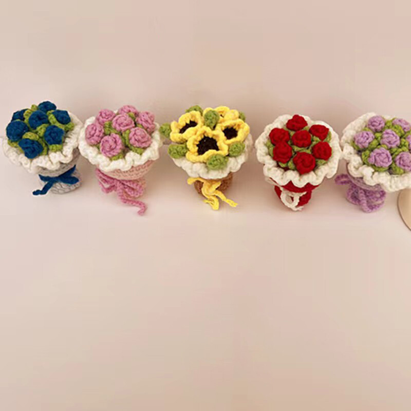 Handheld Small Bouquet Handmade Knitted Puff Flower Crochet Party Decors Gift