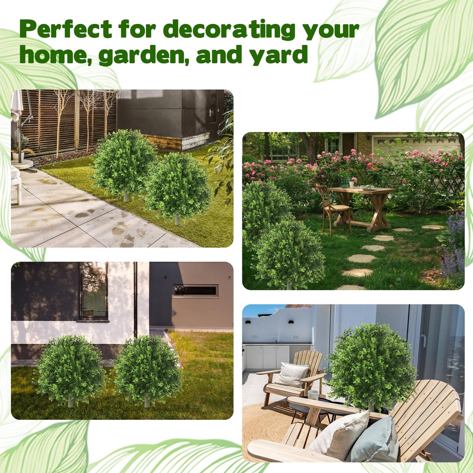 2 Pack Artificial Boxwood Topiary 24” Faux Boxwood Tree with Ground Spike Ou…