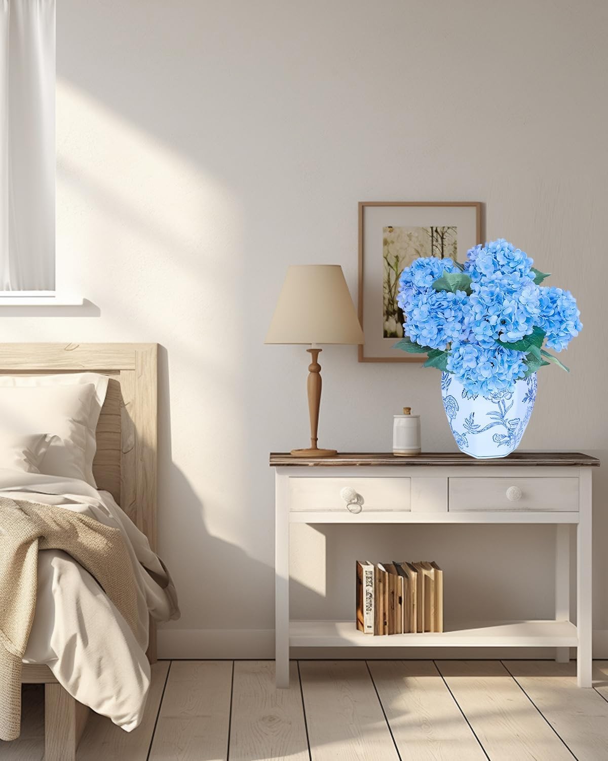 6PCS Premium Blue Silk Hydrangea Artificial Flowers Bouquets – Realistic Fake