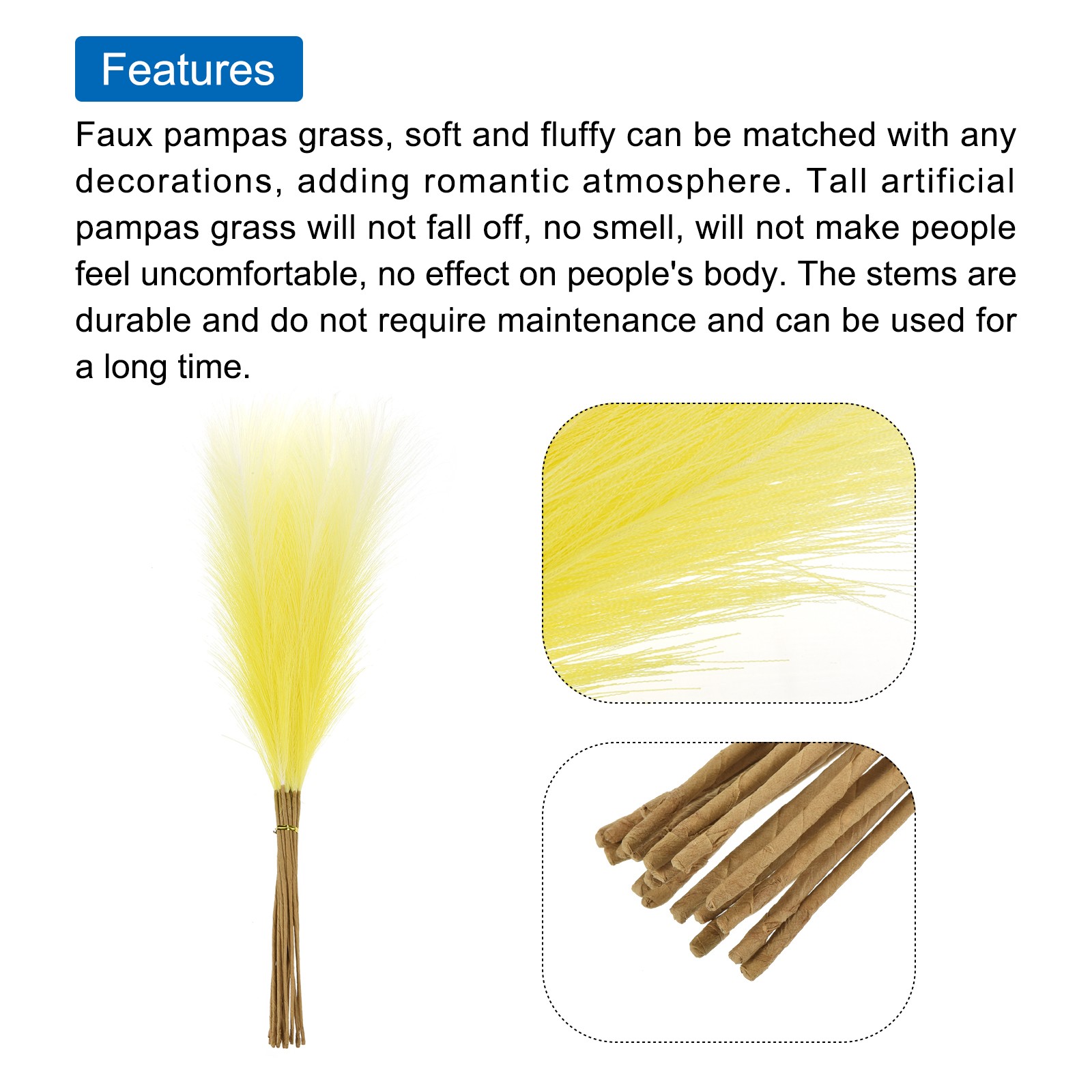 20Pcs Faux Pampas Grass,21″/55cm Fake Pampas Grass Decor,Gradual Yellow