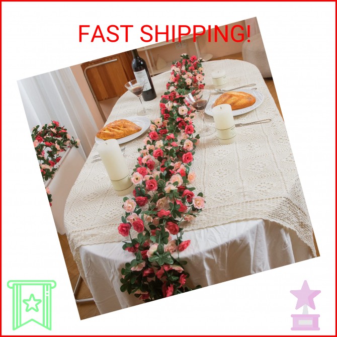 MARTINE MALL Flower Garland Rose Vines, 2 Strands 16.5Ft Flower Vines for Bedroo
