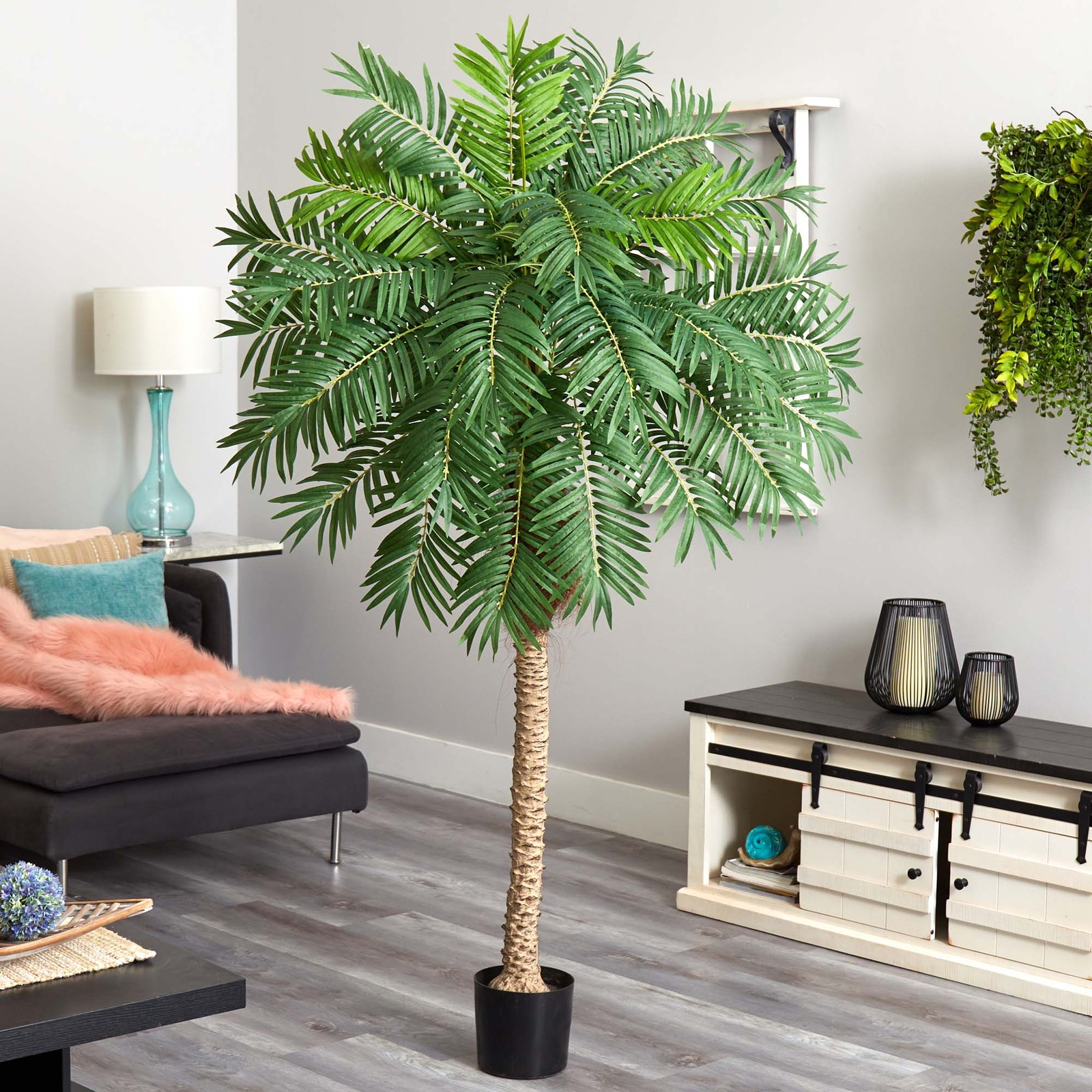 Nearly Natural 80″ Robellini Palm Artificial Tree in Green