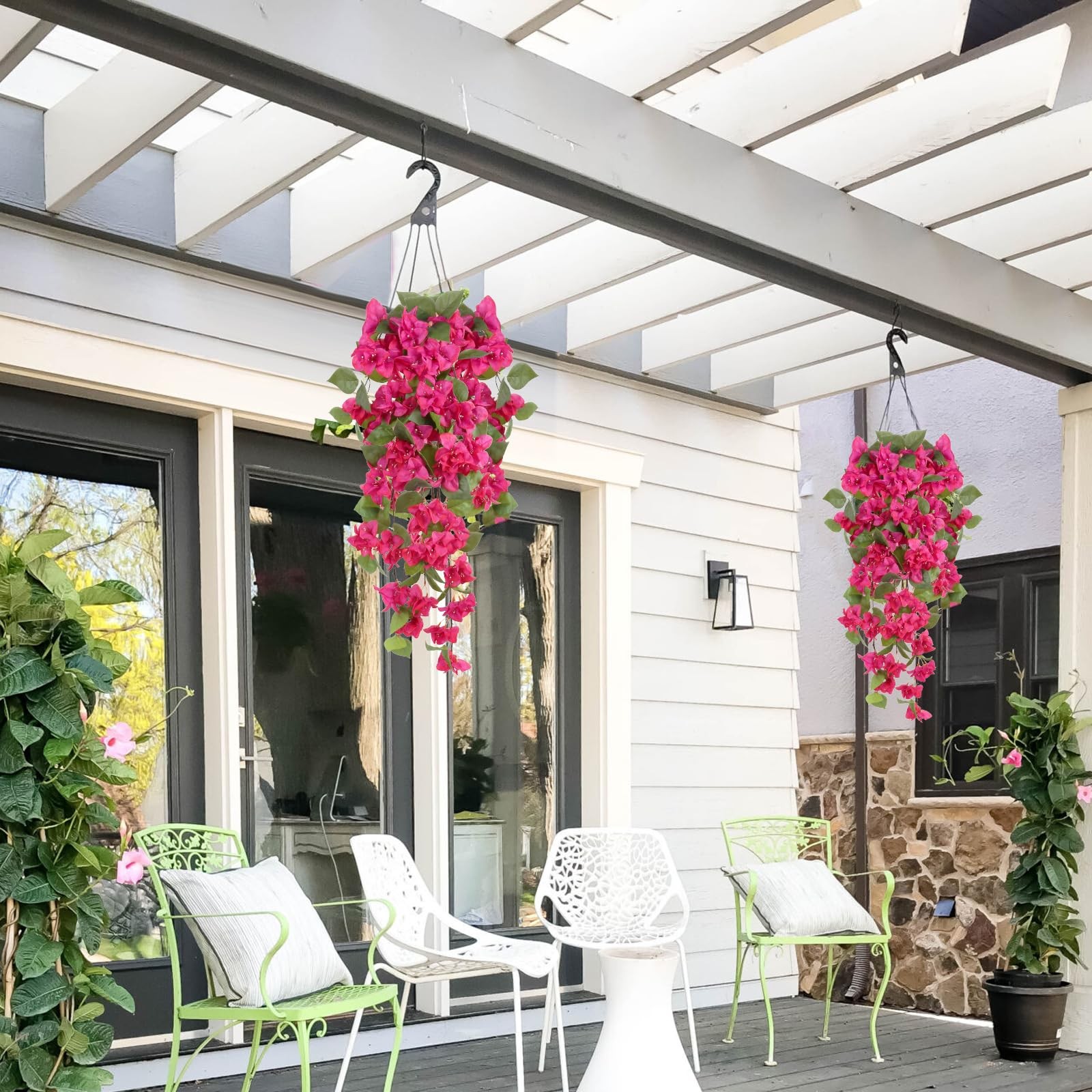 2PCS Bougainvillea Artificial Hanging Flowers 41.3″ Hot Pink Bougainvillea Ar…