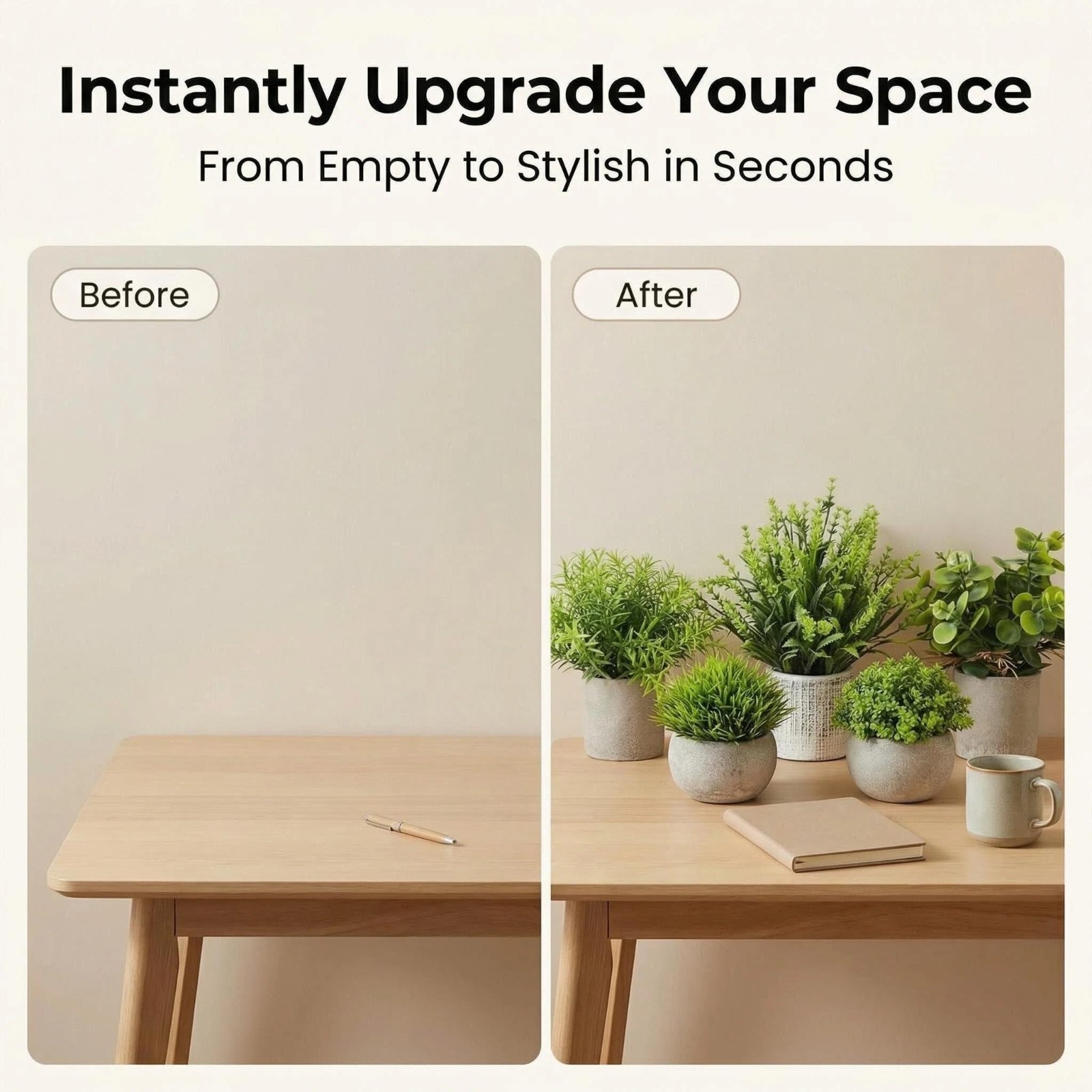 Mini Fake Potted Plants for Desk & Bathroom Decor, Realistic Indoor Greenery