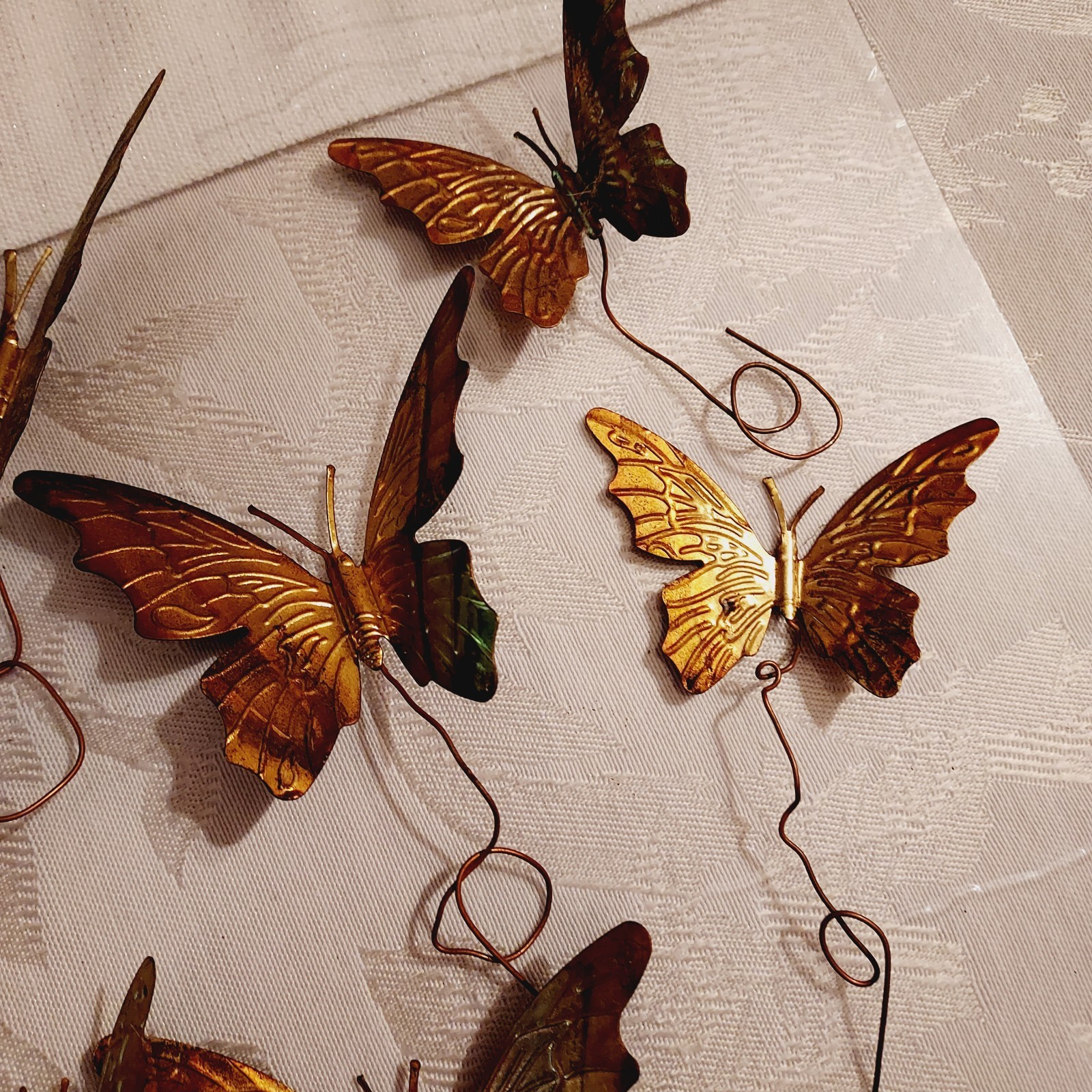 Vintage Gold Brass Color Metal Butterfly Wired Tie Ons Floral Decor Qty of 12