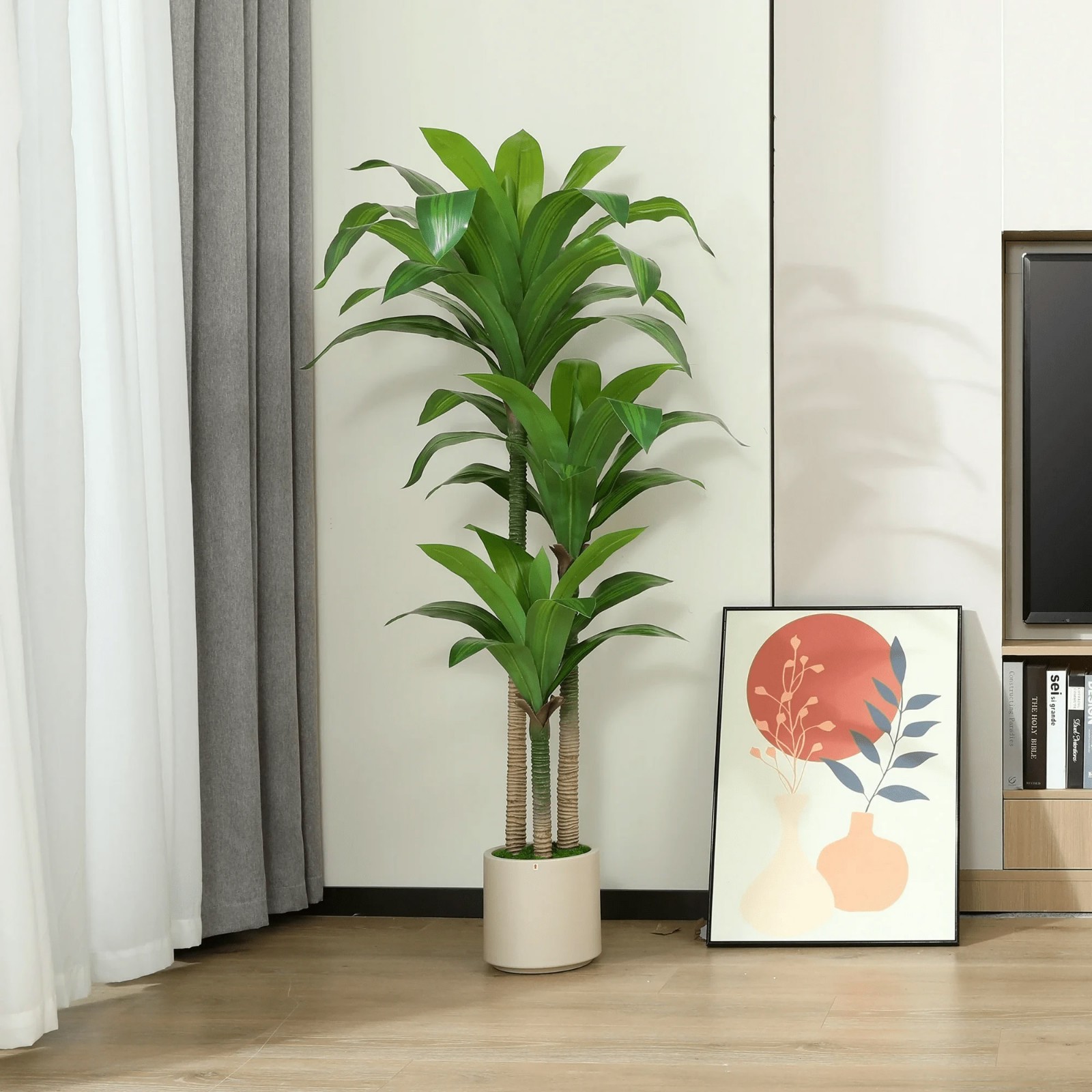 6FT Artificial Dracaena Tree Large White Planter Faux Indoor Plant
