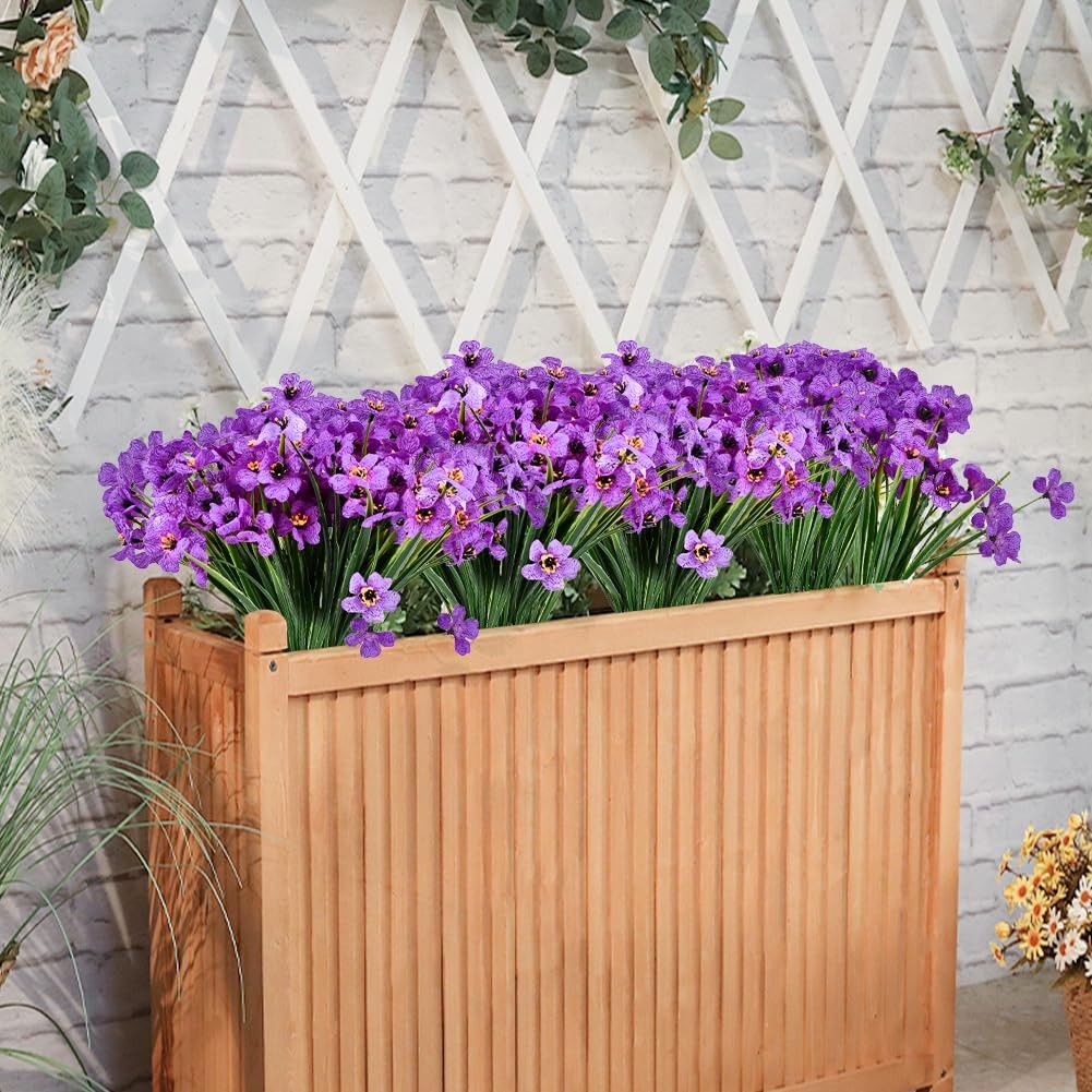 6 Bundles Artificial Violet Flowers, UV Resistant Faux Plastic Silk Flowers, …