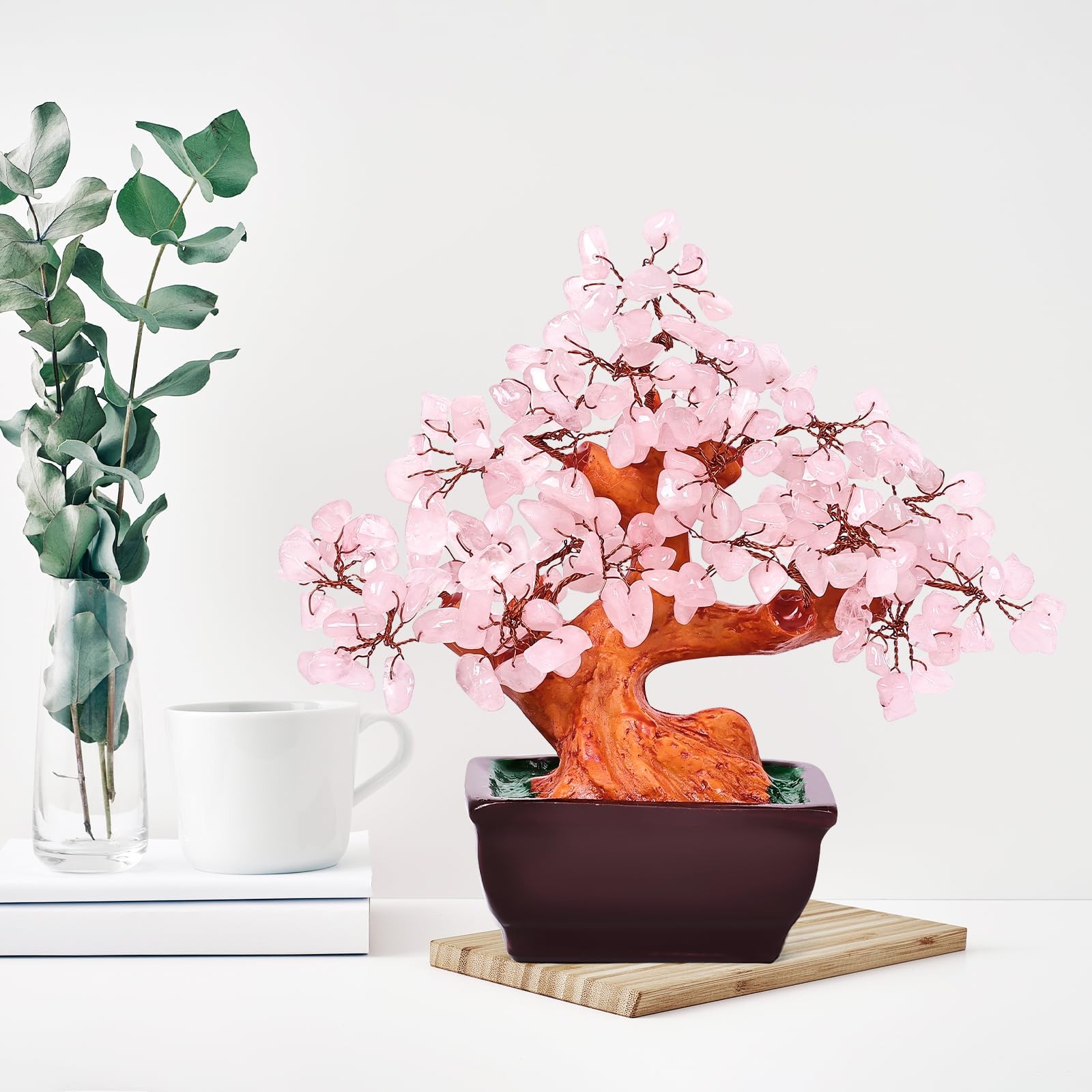 Árbol del dinero cristal cuarzo rosa natural Feng Shui, bonsái cristal curativo