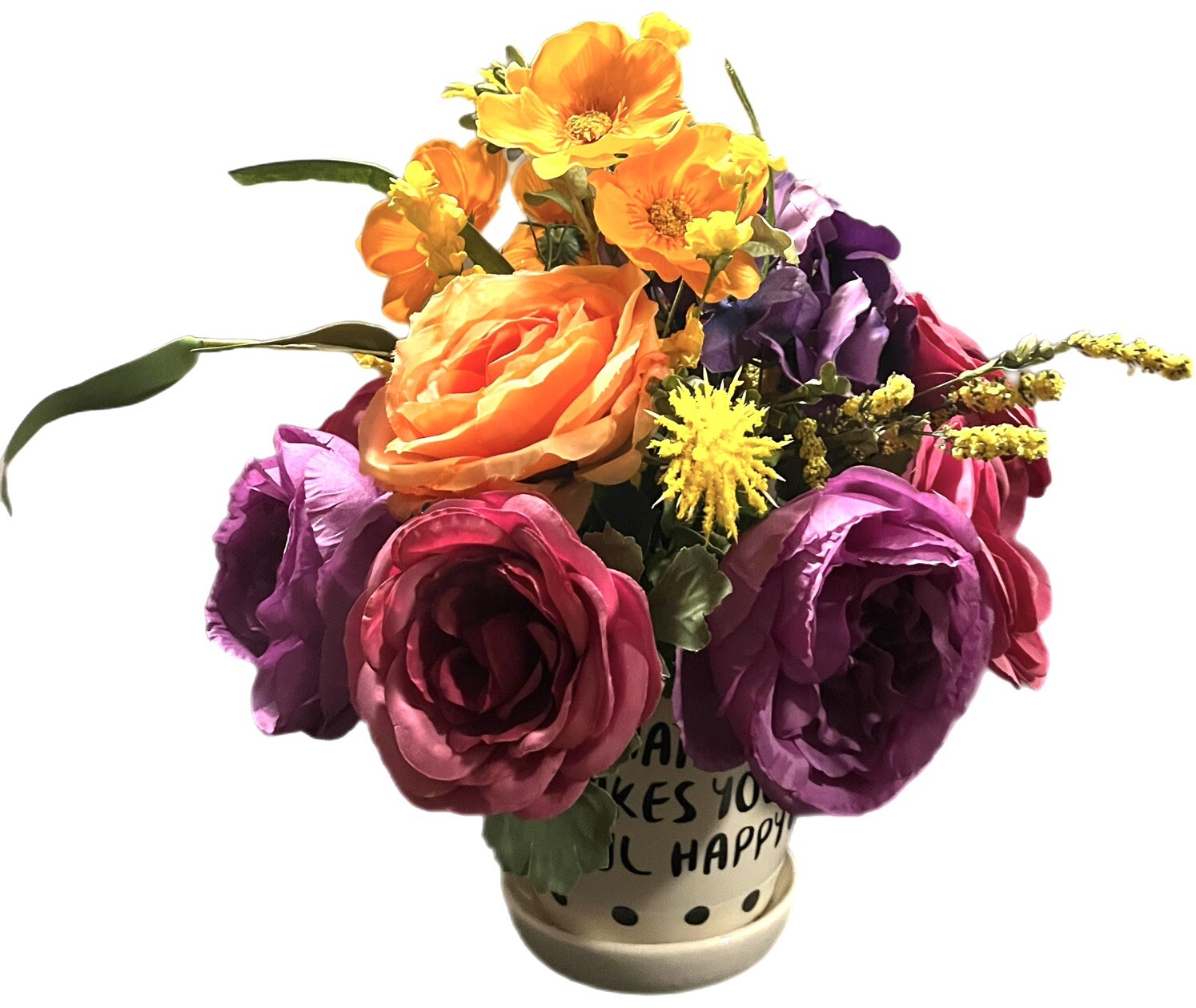 Bright Floral Arrangement “Whatever Makes Your Soul Happy” Planter For 14×14
