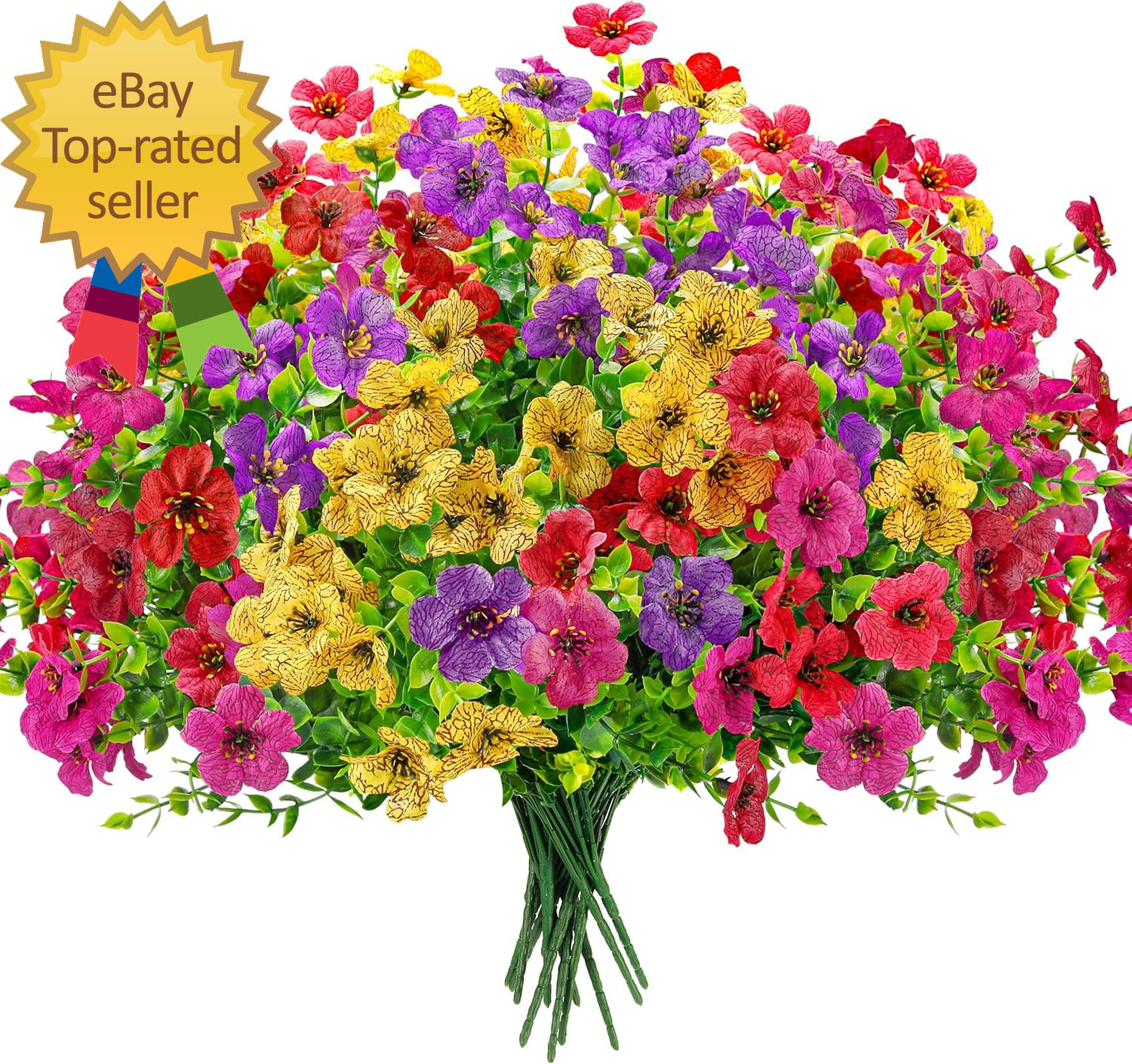 12 Bundles Artificial Flowers for Outdoors Fake Flowers Plants Spring Summer