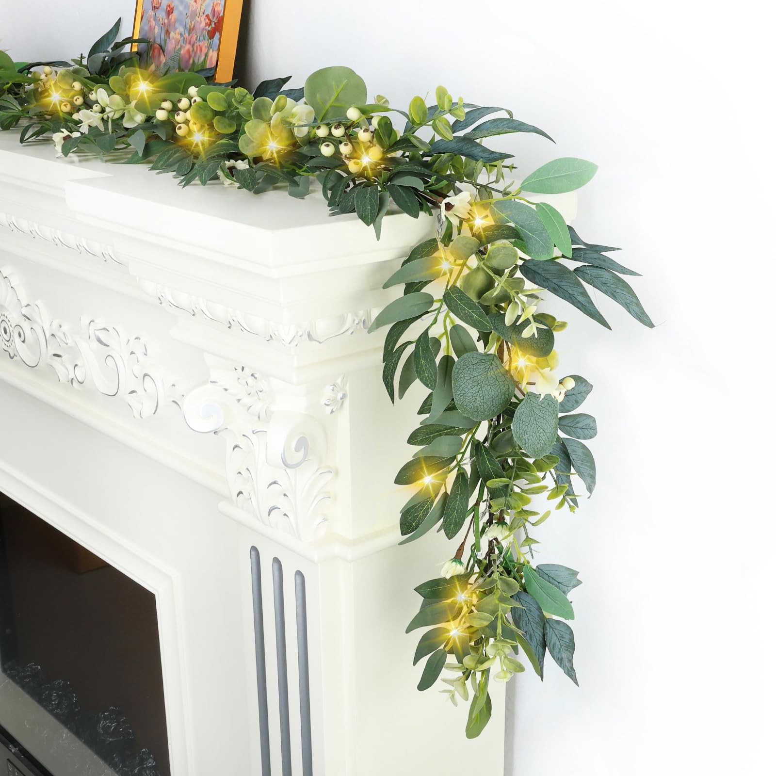 Eucalyptus Garland with Lights – 6 Ft Greenery Garland – Artificial Silver Do…