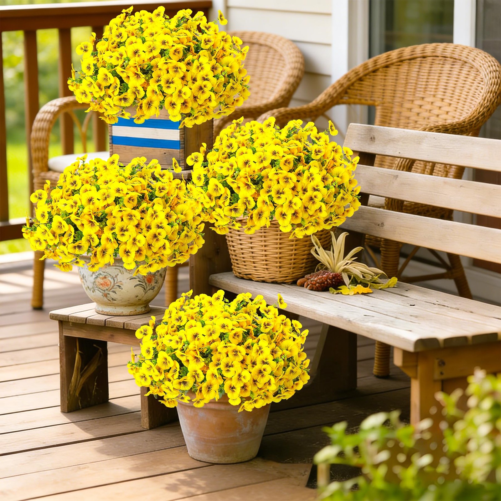 10pcs Outdoor Faux Flowers UV Resistant Artificial Fake Pansies Flowers with …