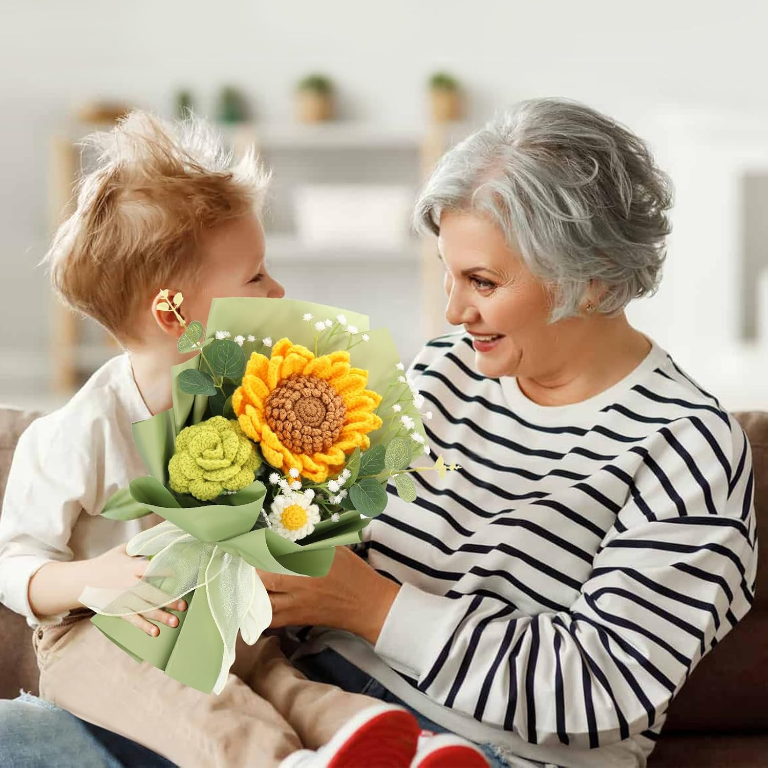 Handmade Crochet Flower Bouquet – Sunflowers, Roses & Daisies Gift Idea