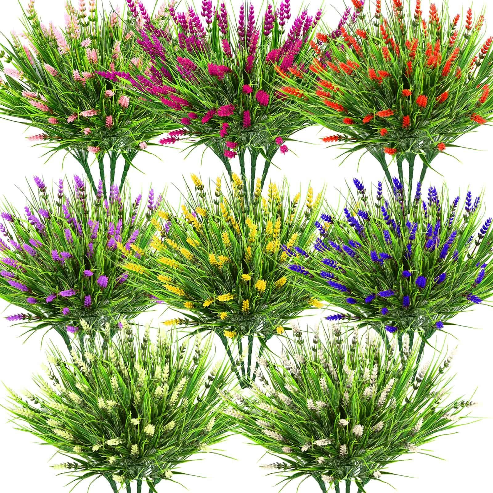 32 Bundles Artificial Monkey Grass Plants & Flowers for Outdoors