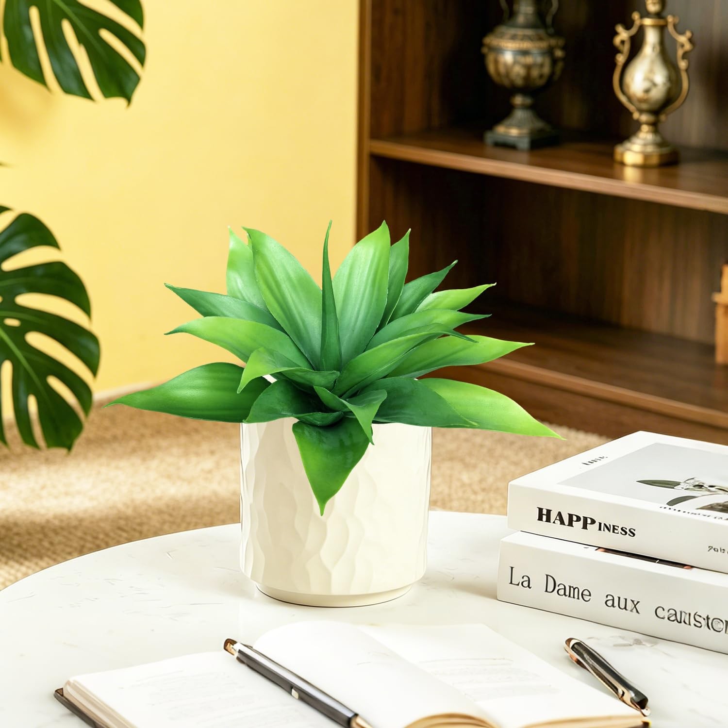 Artificial Agave Plants, 13.8Inch Realistic Faux Plant for Indoor Outdoor Hom…