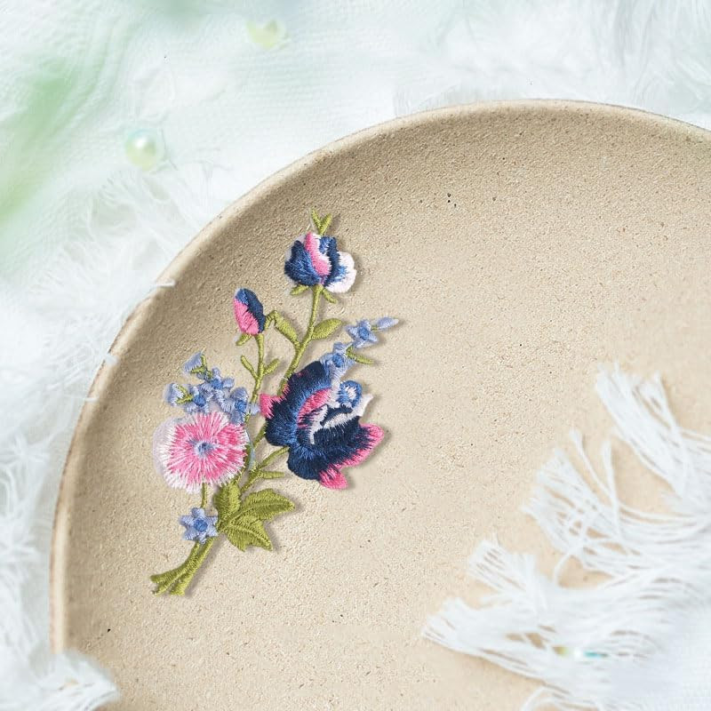 2Pair Durable Vivid Design Flower Phoenix Bird Water Soluble Embroidered Appliqu