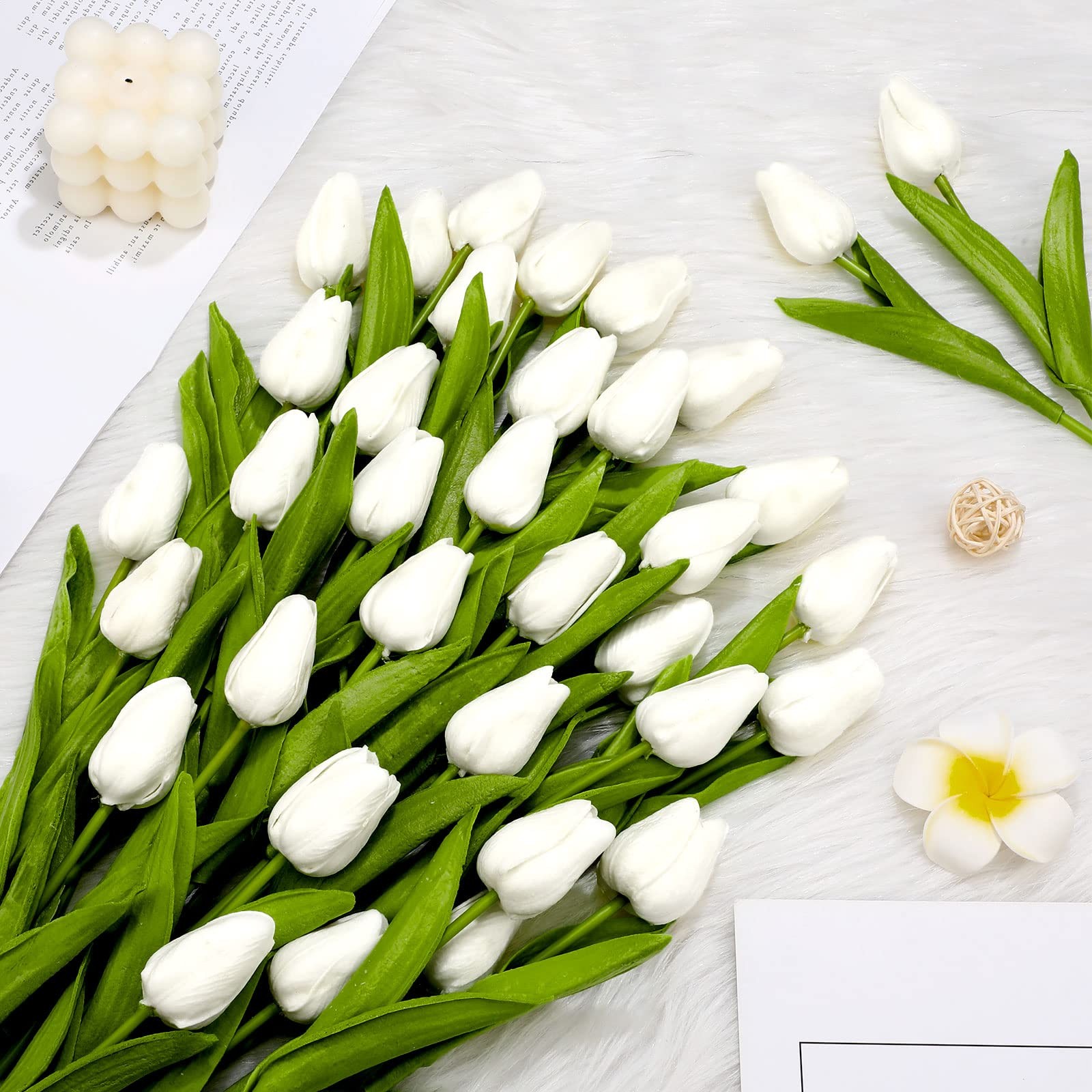 100pcs Artificial Tulip Flowers Fake PU Tulips Faux Latex Bouquet Flower Cent…