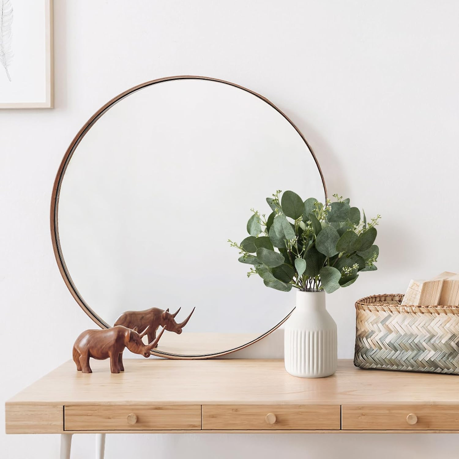 Fake Eucalyptus Plants in White Vase for Bathroom Coffee Table Decor | Ceramic,