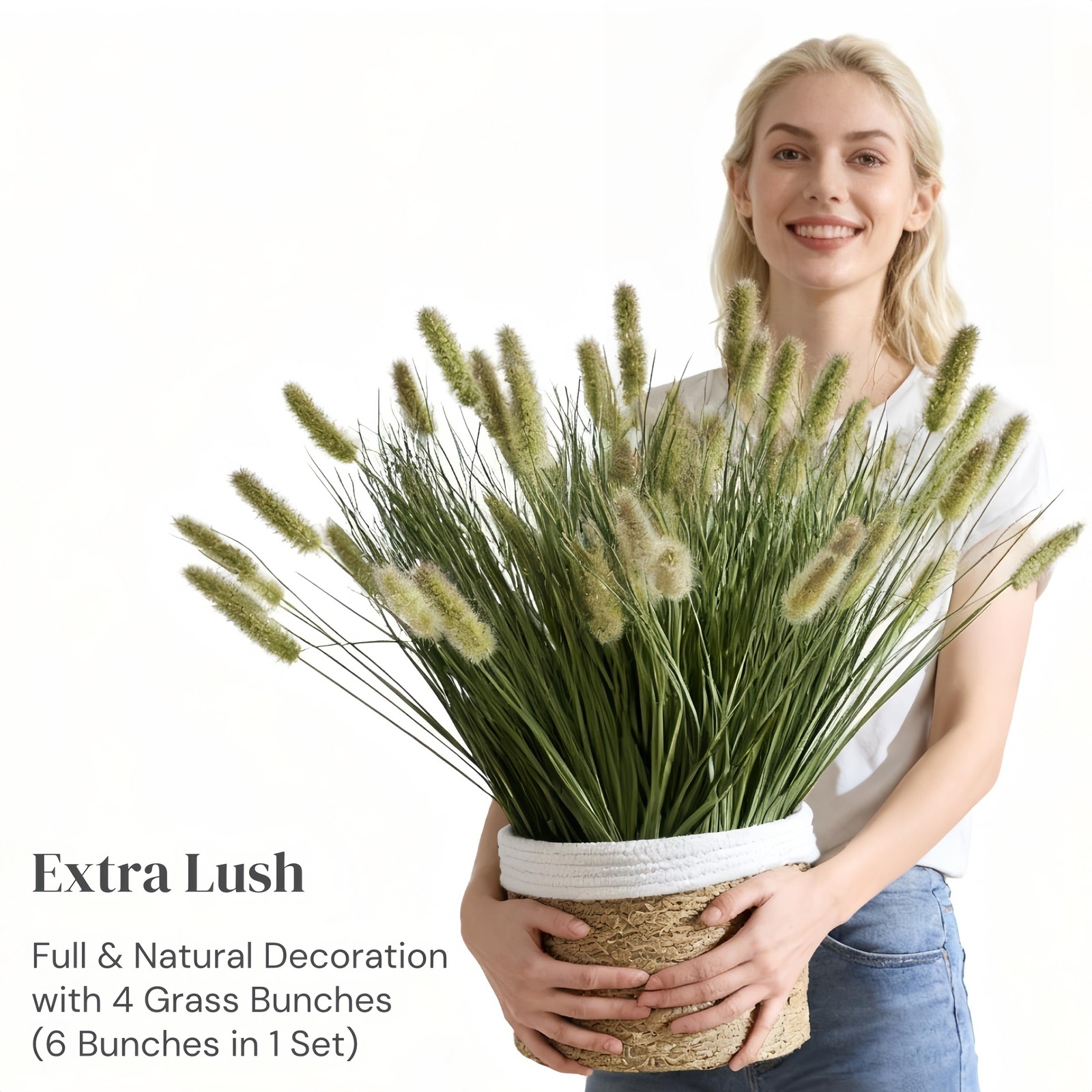 24 inches Extra Lush Artificial Reed Grass (6pcs), Luxury Fake Plants with 10…
