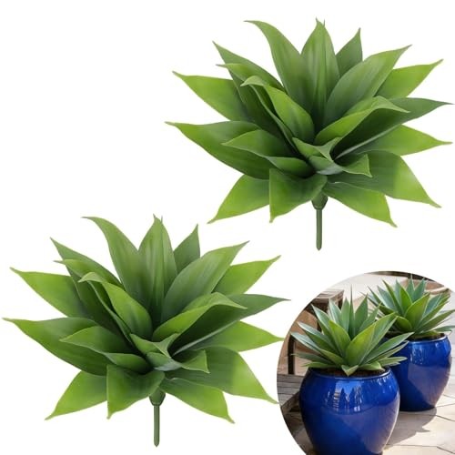 14 Inch Agave Plant Artificial Outdoor – 2 PCS UV Resistant Outdoor 14″ Green